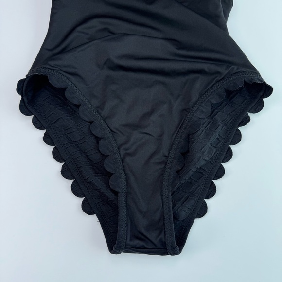CUPSHE One Piece Swimsuit Black XS Cutout Scallop Trim Knotted Textured Swimwear - Picture 5 of 13
